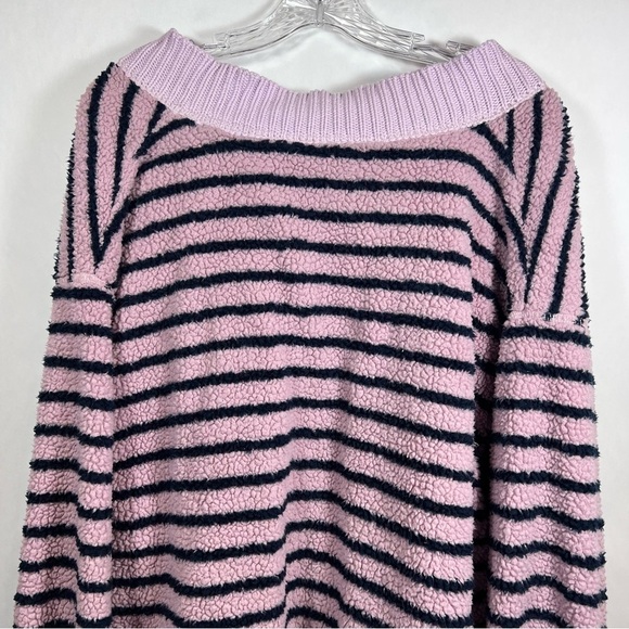 Free People women’s Connell Sherpa pullover size XS v-neck striped purple - Picture 6 of 13